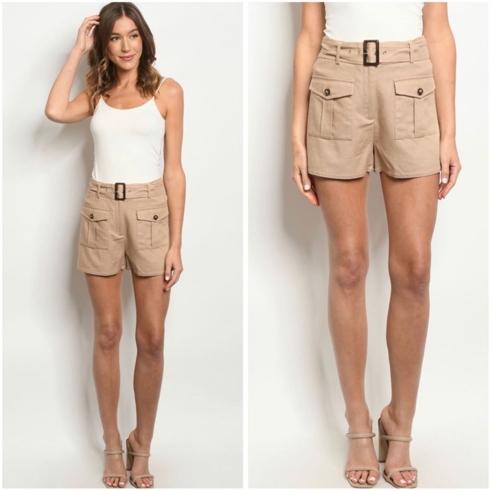 Tan High-Waisted Women Shorts